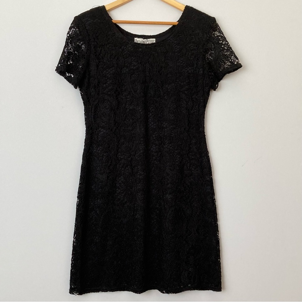 Vintage Nina Piccalino Petite Black Lace Cocktail Evening Party Dress Size 8P